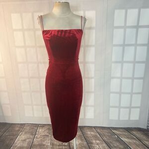 Abyss by Abby Maroon Velvet Sleeveless Bodycon Midi Dress Size XS